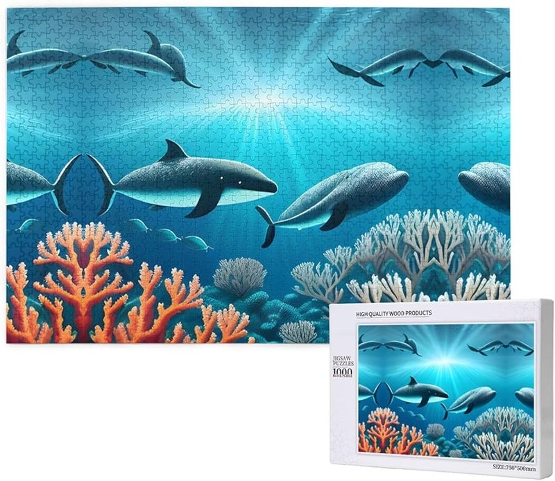 Phayah 1000 Piece Whales Under The Sea Jigsaw Puzzle For Adults Home Decor 29 5 X 19 7 Inches - Image 1