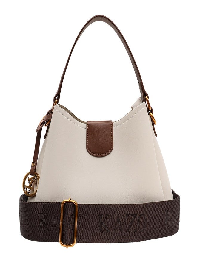 Kazo Bag Off White Brown Structured Shoulder Handbag | Premium Faux Leather Purse - Image 1