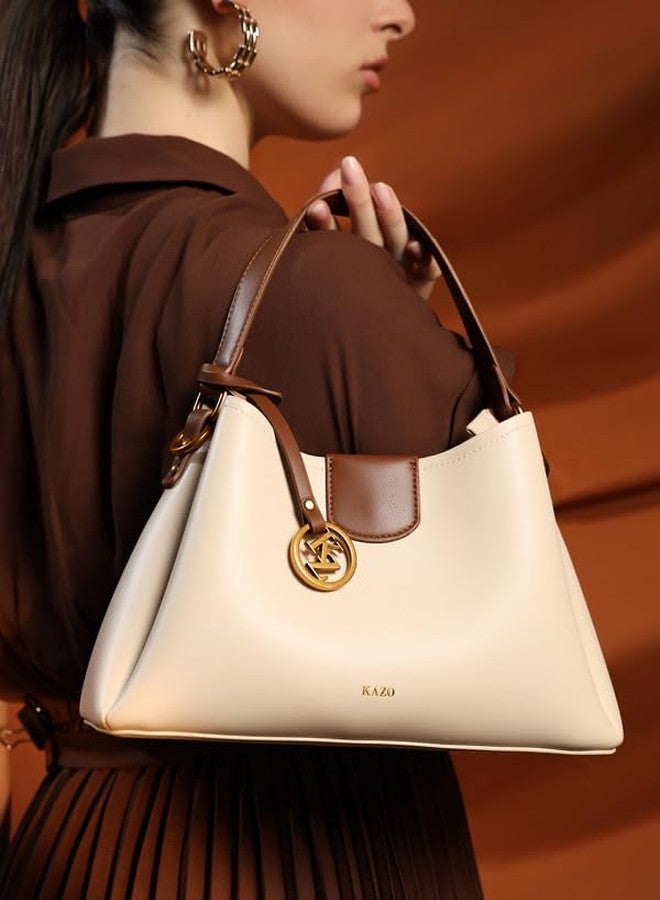 Kazo Bag Off White Brown Structured Shoulder Handbag | Premium Faux Leather Purse - Image 2