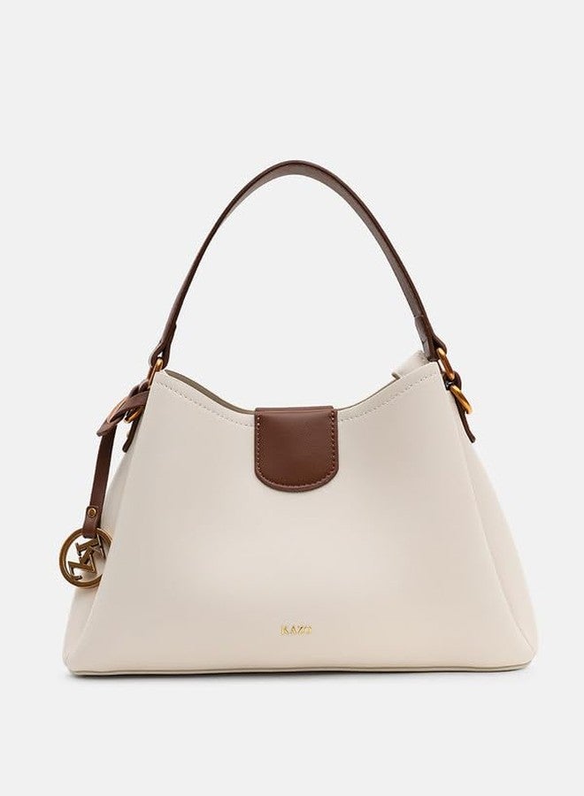 Kazo Bag Off White Brown Structured Shoulder Handbag | Premium Faux Leather Purse - Image 4