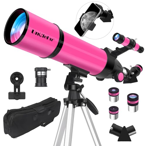 UncleHu Telescope for Adults High Powered, 80mm Aperture 600mm Telescopes for Astronomy Adults&Kids&Beginners, Portable Travel Refractor Telescope with Tripod&Phone Adapter&Bag for Ground&Moon Viewing, Pink - Image 1