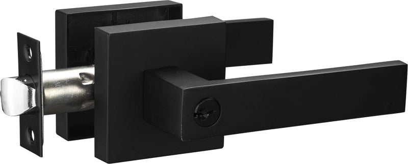 Berlin Modisch Contemporary Square Entry Lever Door Handle Lock and Key Locking Lever Set [for Front Door or Office] Reversible for Right & Left Sided Doors Heavy Duty â€“ Iron Black Finish - Image 1