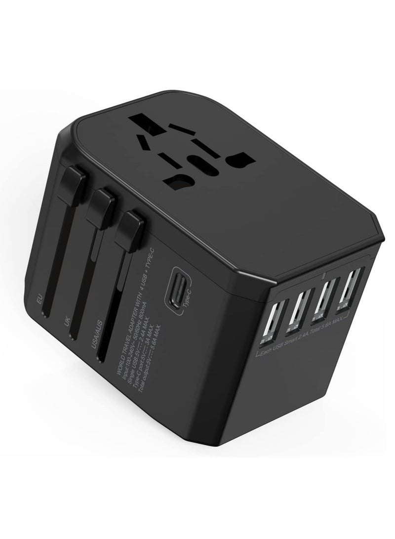 ELTRAZONE Universal Travel Adapter with 4 Ultra-Fast USB Port and 1 Ultra-Fast USB Type C Port and Power Socket Worldwide Plugs UK EU US AU Auto Switch - Image 1