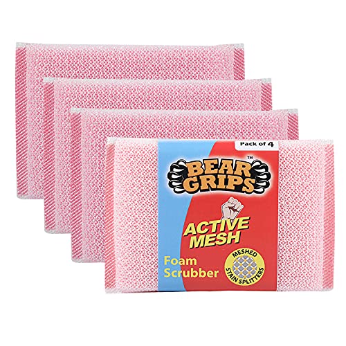 BEAR GRIPS Active mesh Scrub - Foam/Sponge Scratch Proof Scrubber with with Stain Splitter net for All Utensils Type Dish Washing and Heavy and Oily Stains Cleaning - Pack of 4 - Image 2
