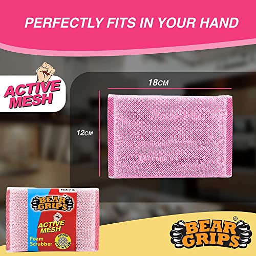 BEAR GRIPS Active mesh Scrub - Foam/Sponge Scratch Proof Scrubber with with Stain Splitter net for All Utensils Type Dish Washing and Heavy and Oily Stains Cleaning - Pack of 4 - Image 4