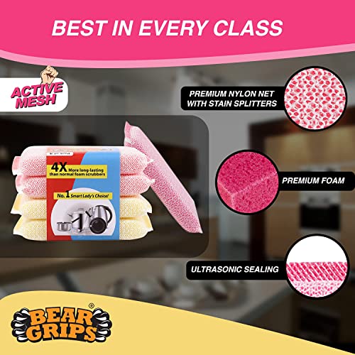 BEAR GRIPS Active mesh Scrub - Foam/Sponge Scratch Proof Scrubber with with Stain Splitter net for All Utensils Type Dish Washing and Heavy and Oily Stains Cleaning - Pack of 4 - Image 3