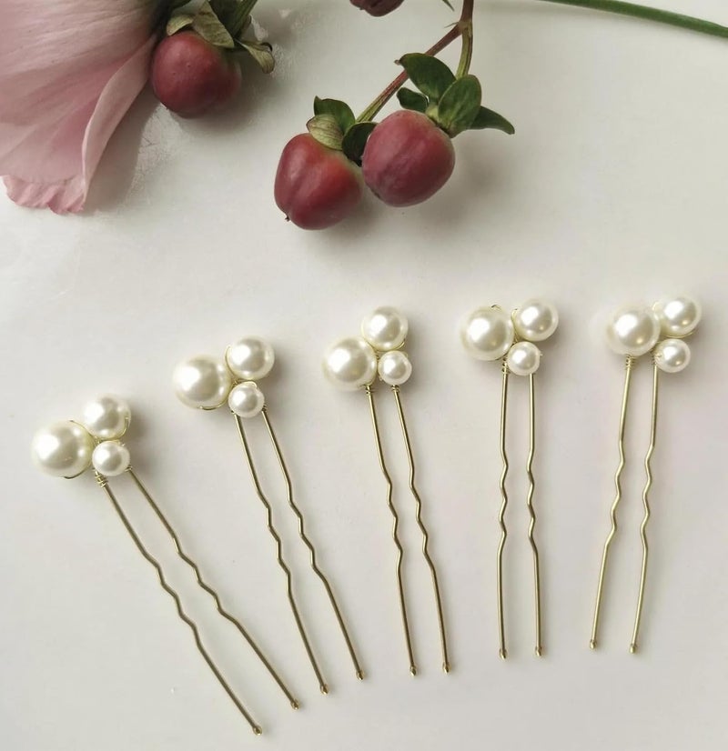 ZAVVU KRIZOUS ZAVVU KRIZOUS Elegant Pearl Hair Pins for Women Gold UShaped Bridal Hair Accessories Set of 5 Handmade Bobby Pins for Wedding Prom or Special Occasion Updo Styling Gold  - Image 2