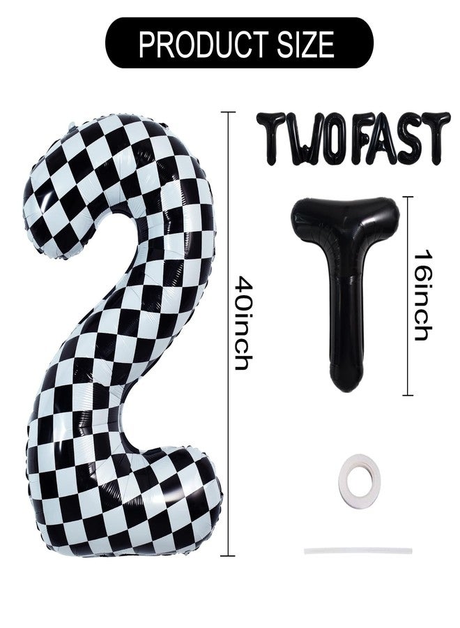 TONIFUL 40 Inch Checkered Number 2 Balloon,Two Fast Letter Banner for Boy's Second Birthday Two Year Old Fast Race Car Flag Party 2nd Racing Car Theme Birthday Party Decoration - Image 2