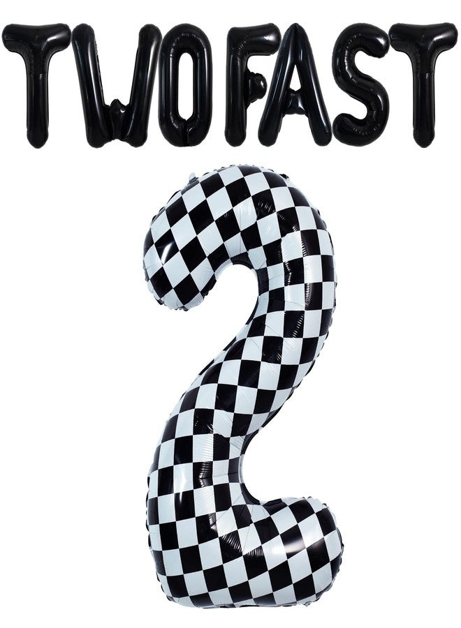 TONIFUL 40 Inch Checkered Number 2 Balloon,Two Fast Letter Banner for Boy's Second Birthday Two Year Old Fast Race Car Flag Party 2nd Racing Car Theme Birthday Party Decoration - Image 1