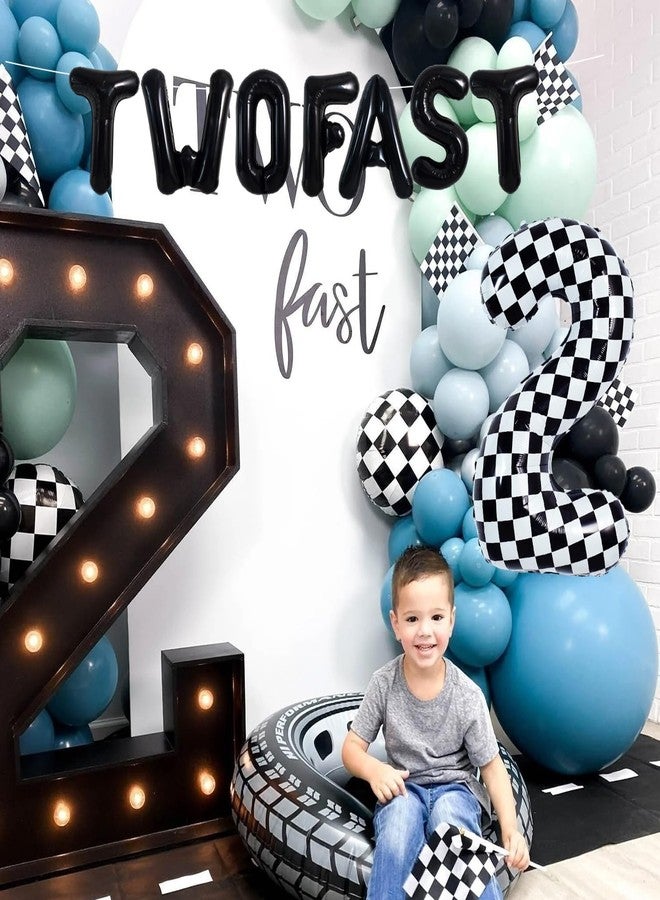 TONIFUL 40 Inch Checkered Number 2 Balloon,Two Fast Letter Banner for Boy's Second Birthday Two Year Old Fast Race Car Flag Party 2nd Racing Car Theme Birthday Party Decoration - Image 3