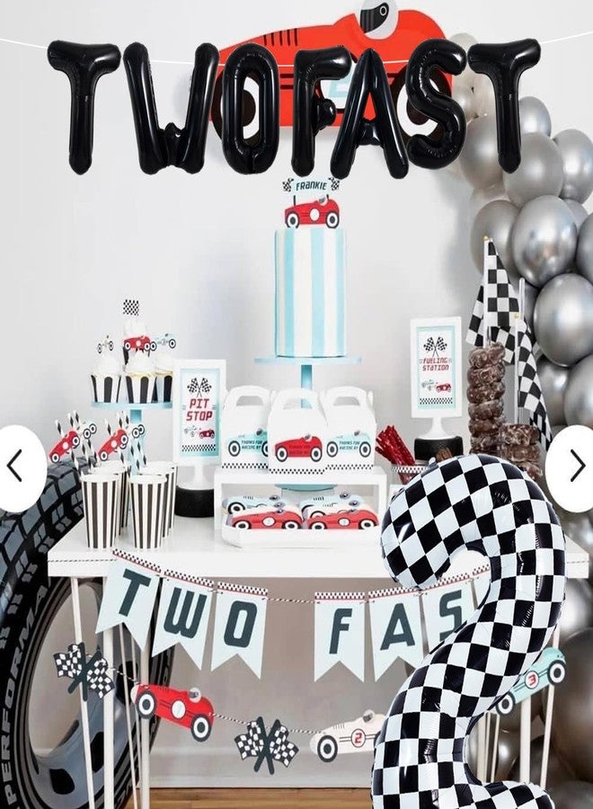 TONIFUL 40 Inch Checkered Number 2 Balloon,Two Fast Letter Banner for Boy's Second Birthday Two Year Old Fast Race Car Flag Party 2nd Racing Car Theme Birthday Party Decoration - Image 4