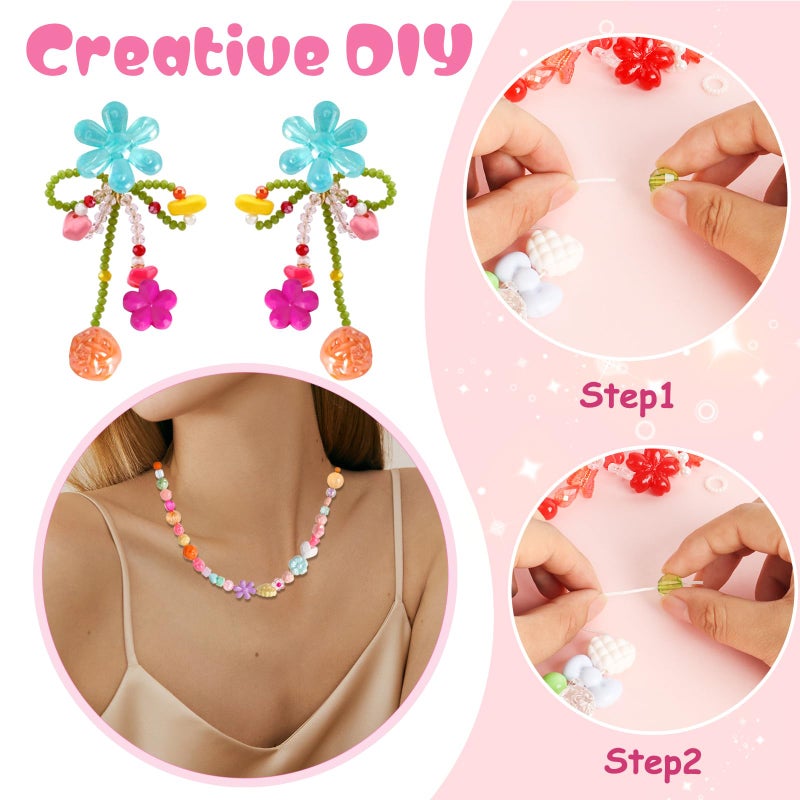 RYKOMO 550-650PCS Assorted Acrylic Beads Flower Sweetheart Butterfly Candy Acrylic Kawaii Aesthetic Cute Beads for Bracelets DIY Jewelry Making (10 Candy Colors) - Image 5