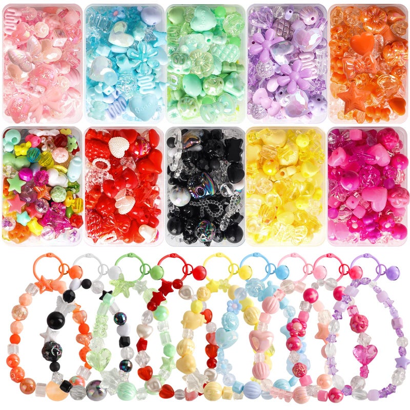 RYKOMO 550-650PCS Assorted Acrylic Beads Flower Sweetheart Butterfly Candy Acrylic Kawaii Aesthetic Cute Beads for Bracelets DIY Jewelry Making (10 Candy Colors) - Image 1