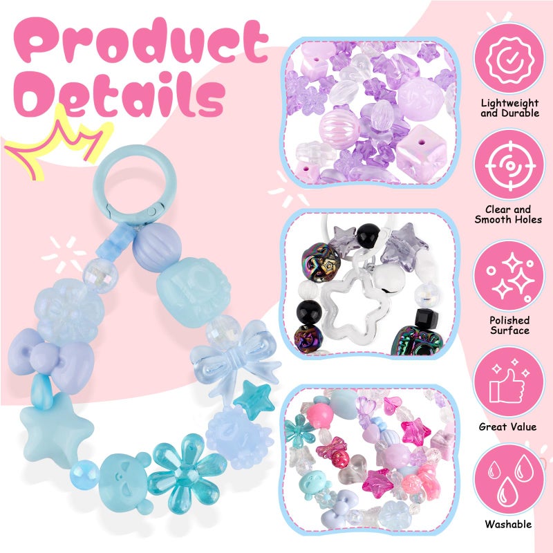 RYKOMO 550-650PCS Assorted Acrylic Beads Flower Sweetheart Butterfly Candy Acrylic Kawaii Aesthetic Cute Beads for Bracelets DIY Jewelry Making (10 Candy Colors) - Image 3