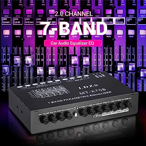 Facmogu 7-Band Car Audio Equalizer, Adjustable 7 Bands EQ Car Amplifier Graphic Equalizer with CD/AUX Input Select Switch, Front/Rear + Sub Output, for Boat RV RTV Motorcycle Car Stereo Tone Control - Image 4