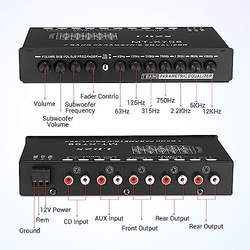 Facmogu 7-Band Car Audio Equalizer, Adjustable 7 Bands EQ Car Amplifier Graphic Equalizer with CD/AUX Input Select Switch, Front/Rear + Sub Output, for Boat RV RTV Motorcycle Car Stereo Tone Control - Image 3