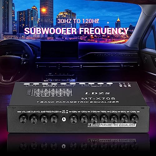 Facmogu 7-Band Car Audio Equalizer, Adjustable 7 Bands EQ Car Amplifier Graphic Equalizer with CD/AUX Input Select Switch, Front/Rear + Sub Output, for Boat RV RTV Motorcycle Car Stereo Tone Control - Image 5