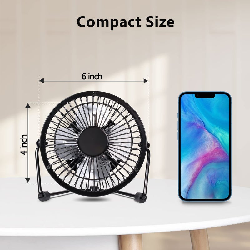 Zuvas Desk Fan Quiet Small USB Fan 360Â° Rotation Portable Table Fan 2 Speed Mini Personal Fan Air Cooling Electric Fan for Home Office Bedroom Travel Camping, 4 inch Black - Image 2