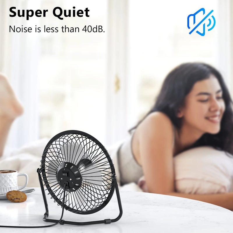 Zuvas Desk Fan Quiet Small USB Fan 360Â° Rotation Portable Table Fan 2 Speed Mini Personal Fan Air Cooling Electric Fan for Home Office Bedroom Travel Camping, 4 inch Black - Image 5