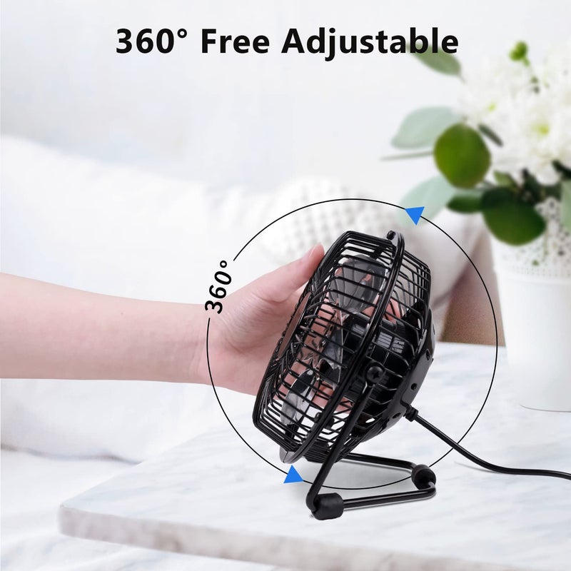 Zuvas Desk Fan Quiet Small USB Fan 360Â° Rotation Portable Table Fan 2 Speed Mini Personal Fan Air Cooling Electric Fan for Home Office Bedroom Travel Camping, 4 inch Black - Image 4