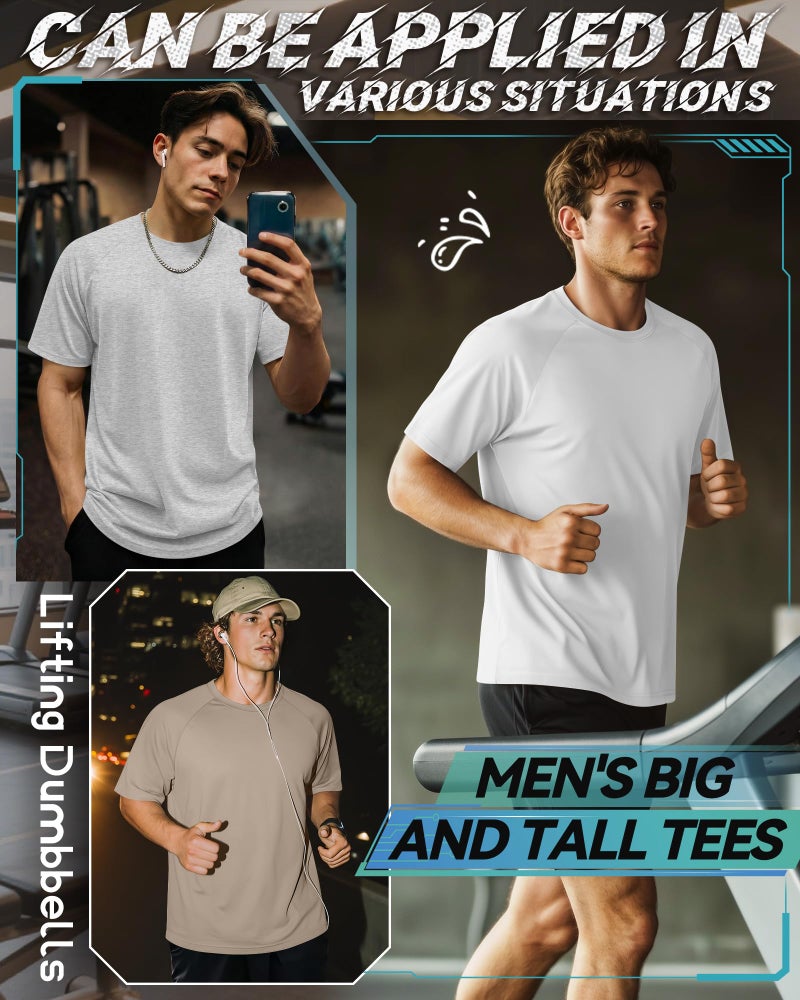 Evervibe 4 Pack Men's Big & Tall Short Sleeve Tees, Crew Neck Shirts Moisture Wicking Gym Casual Tops Multipack(Sand, White, Baihui Nan, Black,XX-Large) - Image 3