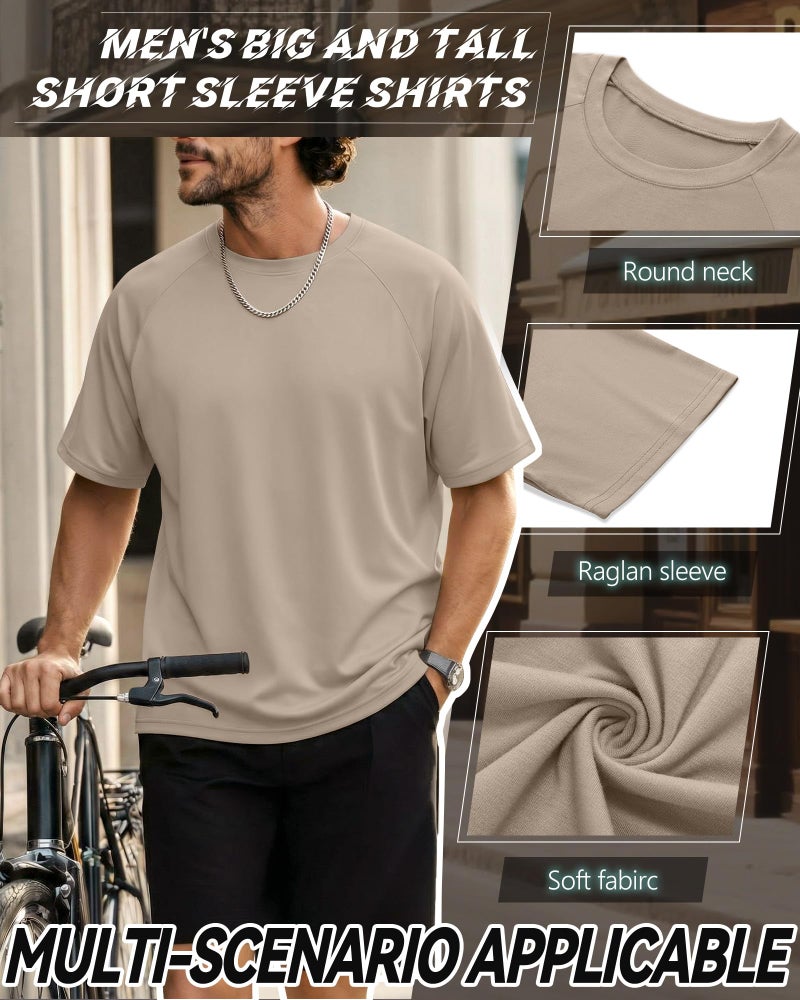 Evervibe 4 Pack Men's Big & Tall Short Sleeve Tees, Crew Neck Shirts Moisture Wicking Gym Casual Tops Multipack(Sand, White, Baihui Nan, Black,XX-Large) - Image 5