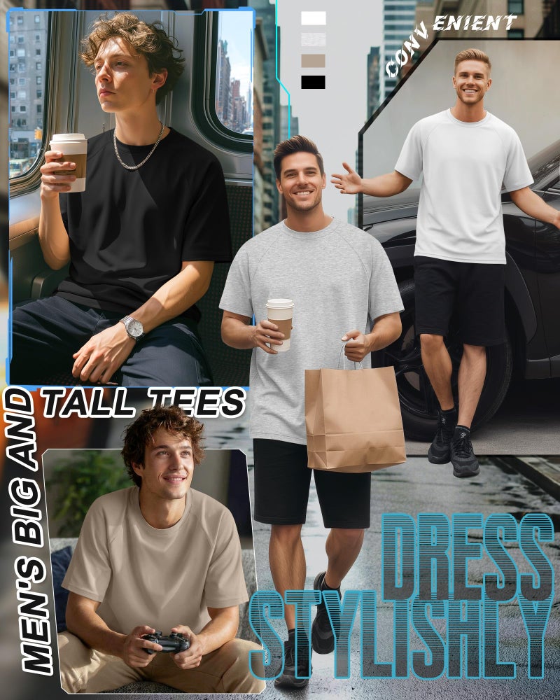 Evervibe 4 Pack Men's Big & Tall Short Sleeve Tees, Crew Neck Shirts Moisture Wicking Gym Casual Tops Multipack(Sand, White, Baihui Nan, Black,XX-Large) - Image 4