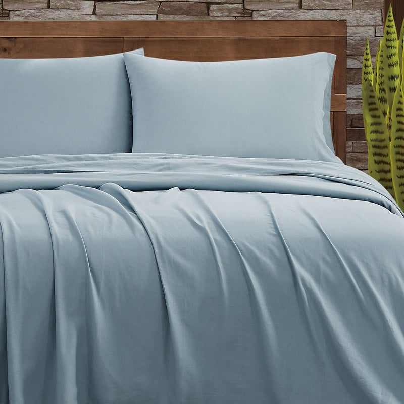 FRYE Cotton Linen Blend Blue 2 Piece Twin Sheet Set - Image 4