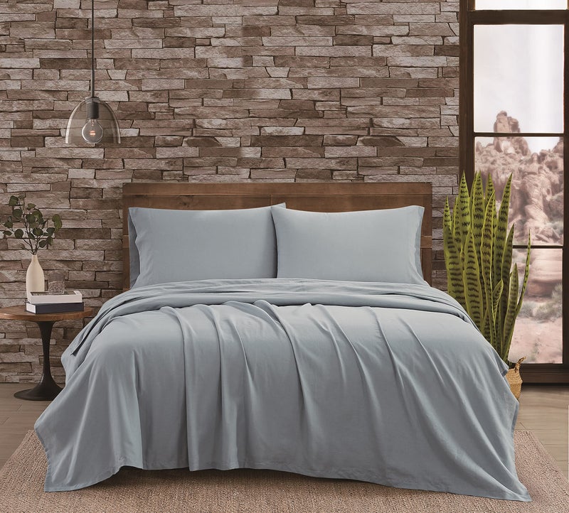 FRYE Cotton Linen Blend Blue 2 Piece Twin Sheet Set - Image 1