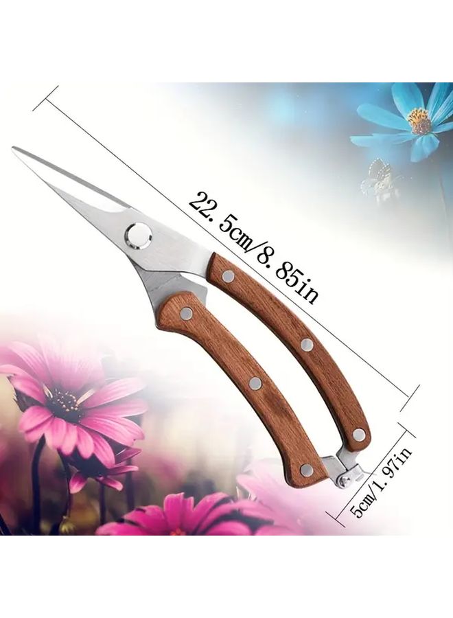 1pc Wooden Handle Fruit Picking Scissors Stainless Steel Non Slip For Gardening Pruning Grafting Ergonomic Garden Tool - Image 3