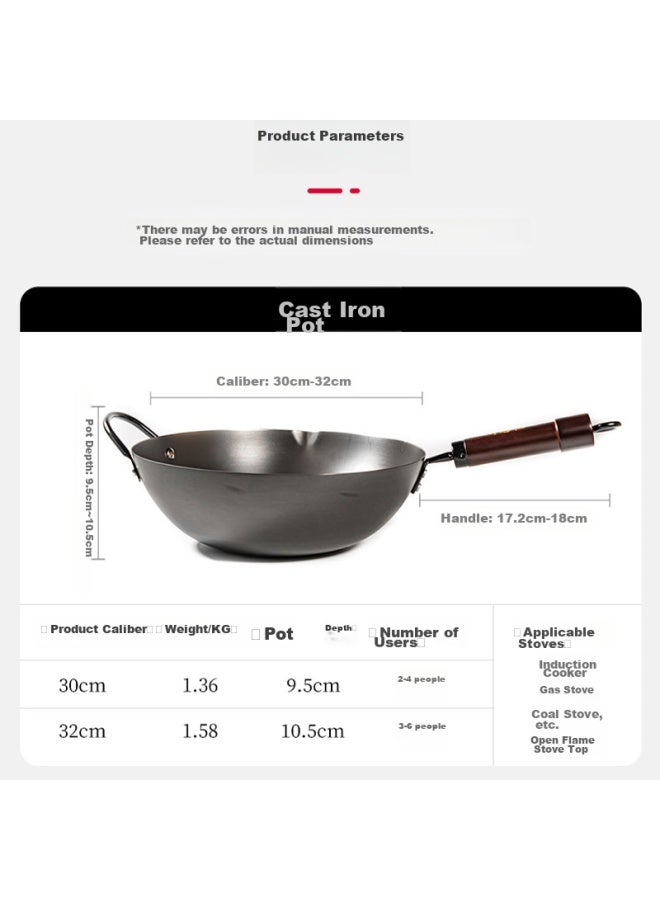 Wang Yuanji Yuanji Cast Iron Wok, Non-coated Non-stick Frying Pan, Suitable For Gas And Induction Stoves, 32cm - Image 3