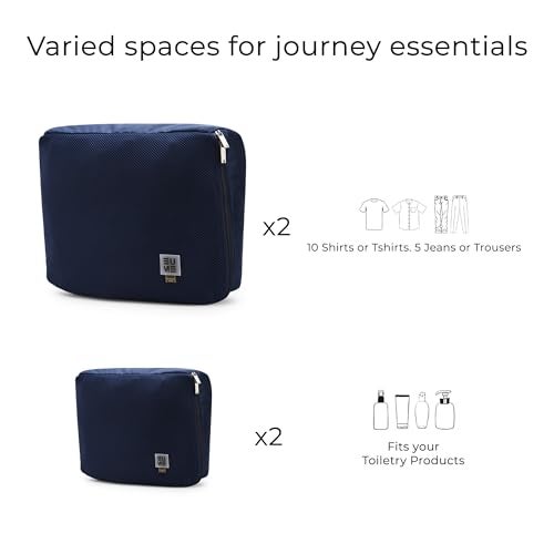EUME Set of 4 Storage Pods - Travel Organiser Pouch| Durable Fits Into Pocket Cloth Organizer for Storage | Toiletry Bag for Men & Women | Spacious Organiser Bags for Clothes | (2M, 2L) Navy Blue - Image 2