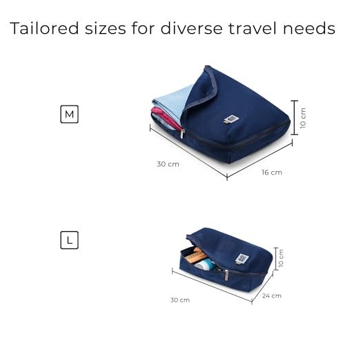 EUME Set of 4 Storage Pods - Travel Organiser Pouch| Durable Fits Into Pocket Cloth Organizer for Storage | Toiletry Bag for Men & Women | Spacious Organiser Bags for Clothes | (2M, 2L) Navy Blue - Image 3