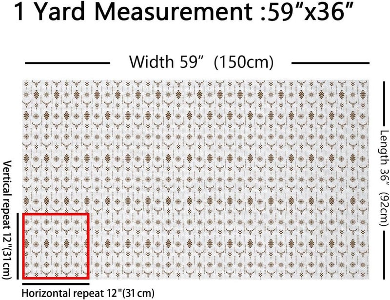 Erosebridal Rustic Bull Skull Fabric By The Yard,Ethnic Western Aztec Upholstery Fabric for Chairs Sofa,Geometric Diamond Decorative Fabrics,White Gold Bohemian Indoor Outdoor Decor,1 Yard - Image 3