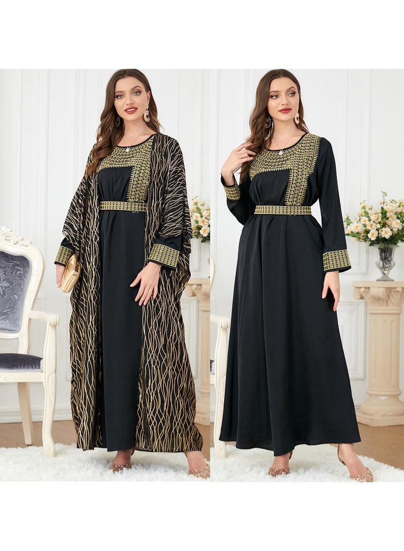 KUYING New Round Neck Embroidered And Gilded Long Sleeved Two-Piece Dress - Image 1