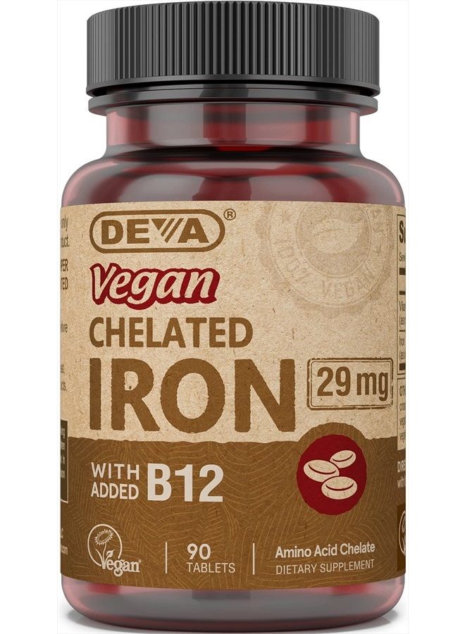 Deva Nutrition Vegan Chelated Iron 29 mg Fortified with B-12 - High Potency, Easy to Swallow - 90 Tablets, 1-Pack - Image 1