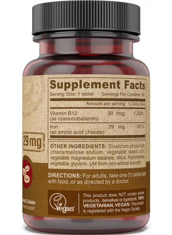 Deva Nutrition Vegan Chelated Iron 29 mg Fortified with B-12 - High Potency, Easy to Swallow - 90 Tablets, 1-Pack - Image 3