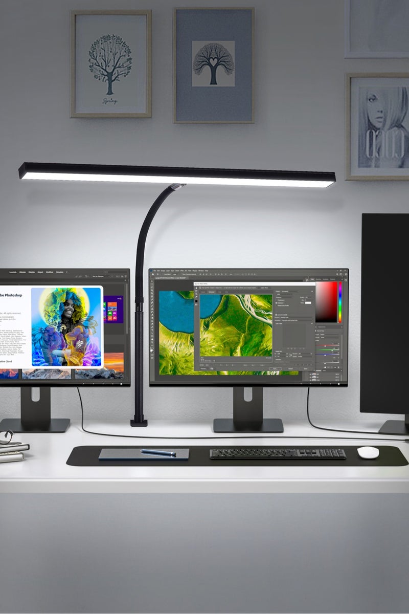 LED Desk Lamp for Office Home, Eye-Caring Desk Light with Stepless Dimming Adjustable Flexible Gooseneck, 10W USB Adapter Desk Lamp with Clamp for Reading, Study, Workbench (Black) - Image 1