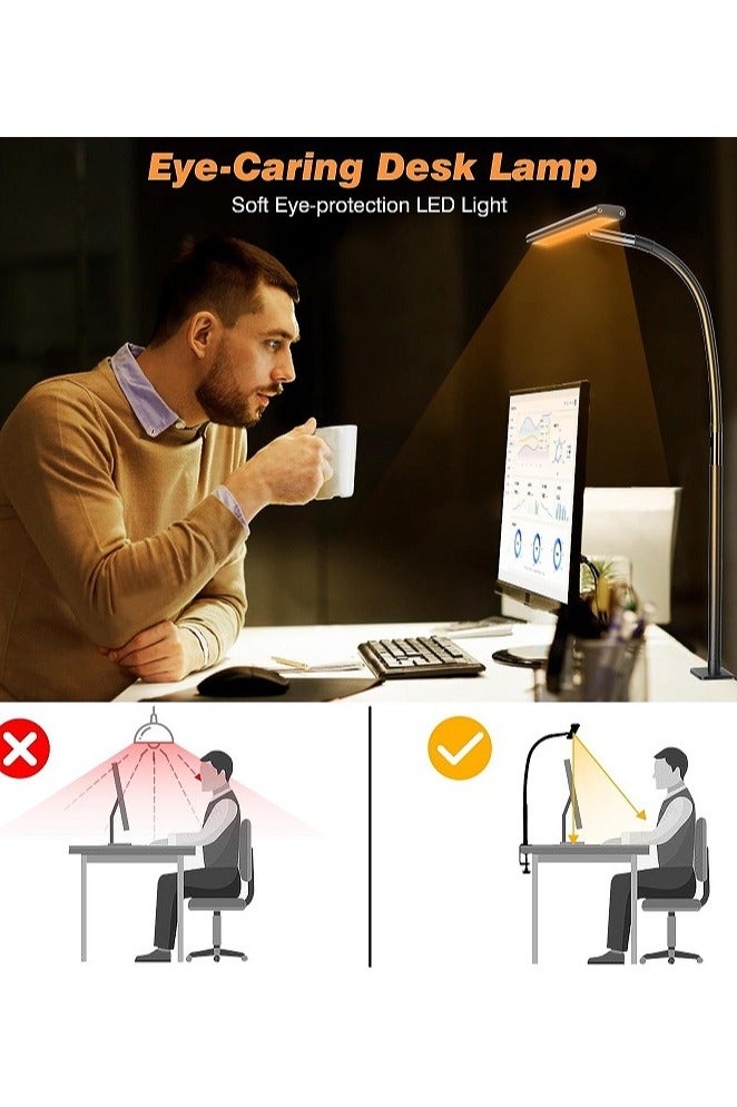 LED Desk Lamp for Office Home, Eye-Caring Desk Light with Stepless Dimming Adjustable Flexible Gooseneck, 10W USB Adapter Desk Lamp with Clamp for Reading, Study, Workbench (Black) - Image 3