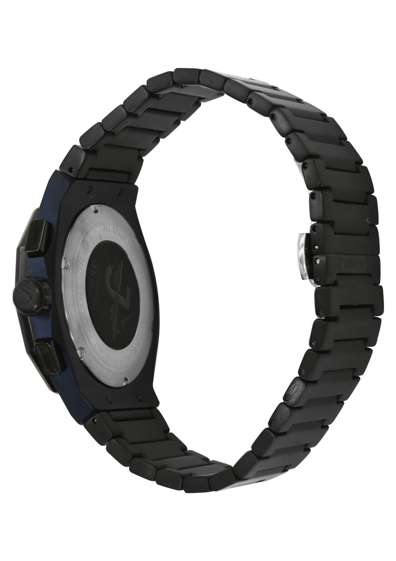 JOVIAL 1505GBMC04E Black Stainless Steel Men's Watch, Bold Geometric Design, Blue Dial, Multifunction Movement, 45MM - Image 3