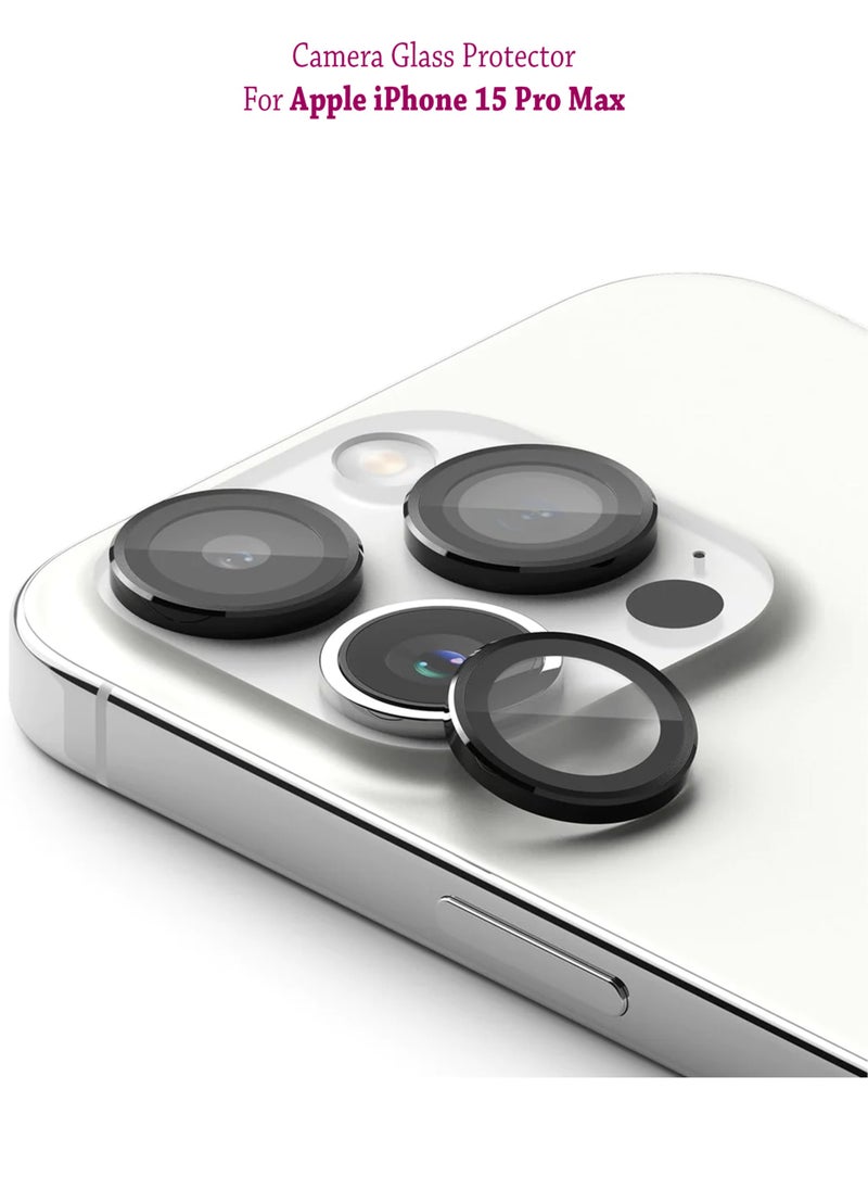 Waldic Camera Lens Ring Glass Protector For Apple iPhone 15 Pro Max - Black  - Image 1