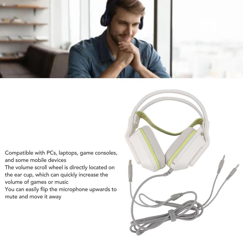 White Gaming Headset With Microphone For PC Laptop Soft Ear Pads Volume Control 3.5mm USB Rotatable - Image 5
