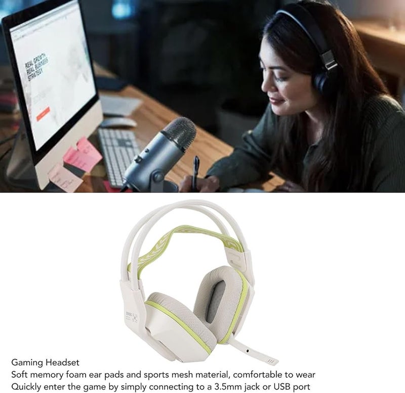 White Gaming Headset With Microphone For PC Laptop Soft Ear Pads Volume Control 3.5mm USB Rotatable - Image 4