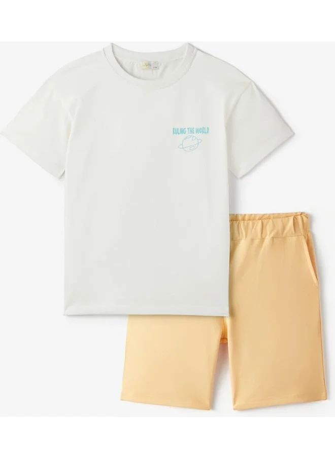 جون June Boy Tshirt Short 2-Pack Set Ecru - Peach