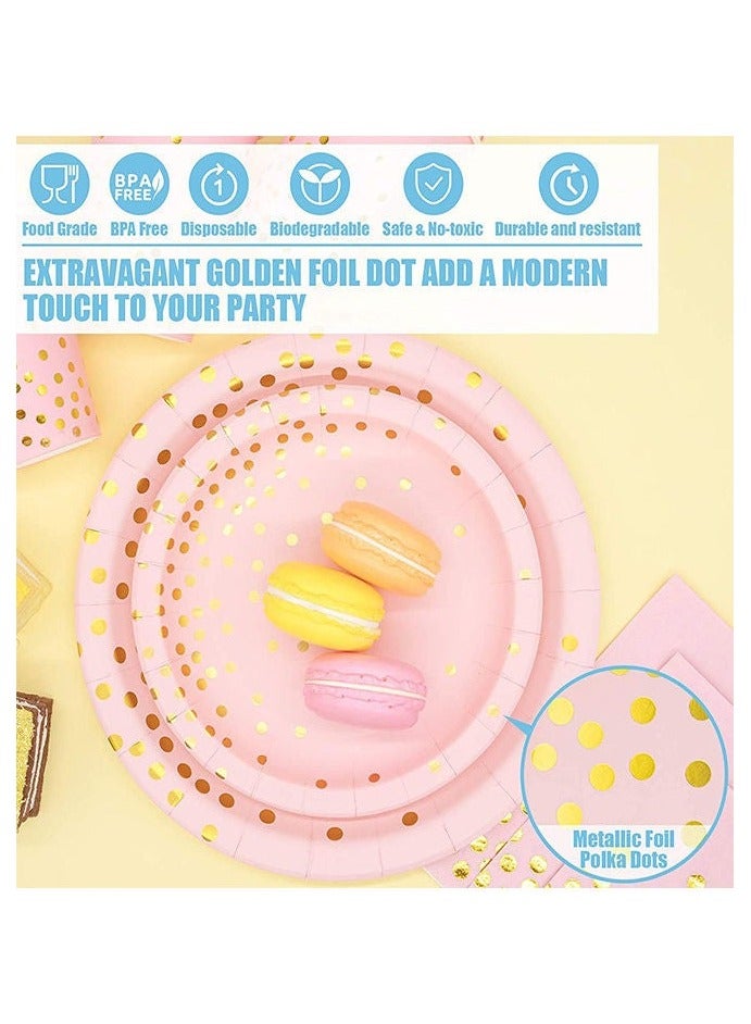 سوفام مجموعة 200 من مستلزمات الحفلات الوردية من نوع PCS، 25 من أدوات المائدة الورقية التي يتم التخلص منها، والأطباق، والمناديل، والكؤوس، ومجموعة البلاستيك الذهبية للزفاف، وأعياد الميلاد، ودش الأطفال، والعطلات (الوردية) - Image 5