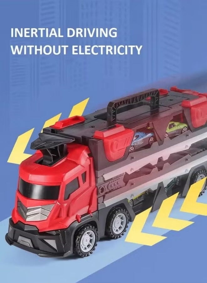 Race Car Track Toy, Truck Toy with Slots & Foldable Race Tracks, Versatile Transforming Truck with Dual Race Tracks, Container Truck Toy with 12 Alloy Cars(Random Color), for 3+ Kids Boys Girls.  - Image 3