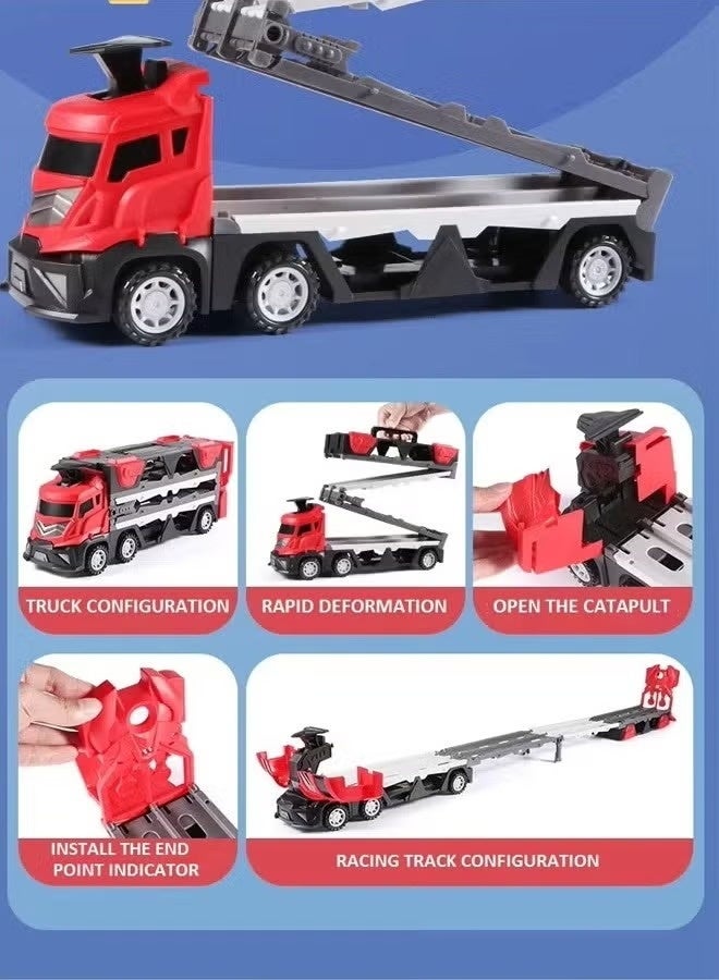 Race Car Track Toy, Truck Toy with Slots & Foldable Race Tracks, Versatile Transforming Truck with Dual Race Tracks, Container Truck Toy with 12 Alloy Cars(Random Color), for 3+ Kids Boys Girls.  - Image 5