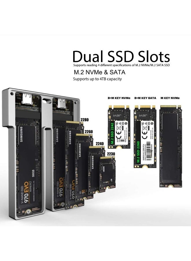 HY234 Dual M.2 NVMe & SATA SSD Enclosure, 10Gbps High-Speed Dual-Bay External Hard Drive Case, Supports 2230/2242/2260/2280 up to 4TB with Accessories Kit - Image 1