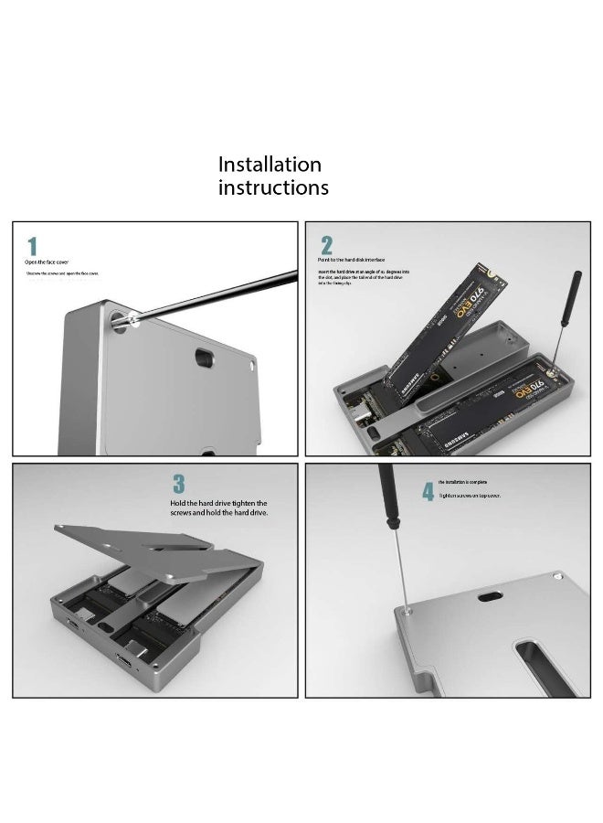 HY234 Dual M.2 NVMe & SATA SSD Enclosure, 10Gbps High-Speed Dual-Bay External Hard Drive Case, Supports 2230/2242/2260/2280 up to 4TB with Accessories Kit - Image 4