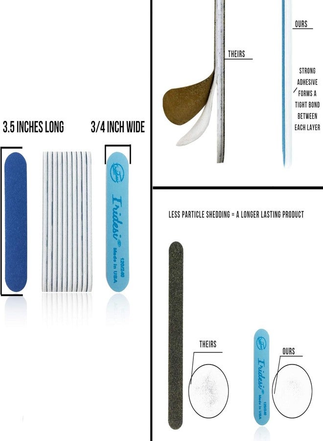 Iridesi Professional Mini Blue Finger Nail Files 120/240 Washable Emery Boards 3-1/2 Inches Long 12 Fingernail Files Per Pack - Image 2